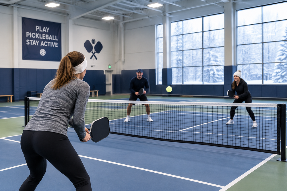 playing pickleball indoors during winter
