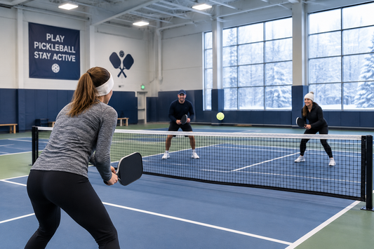 playing pickleball indoors during winter