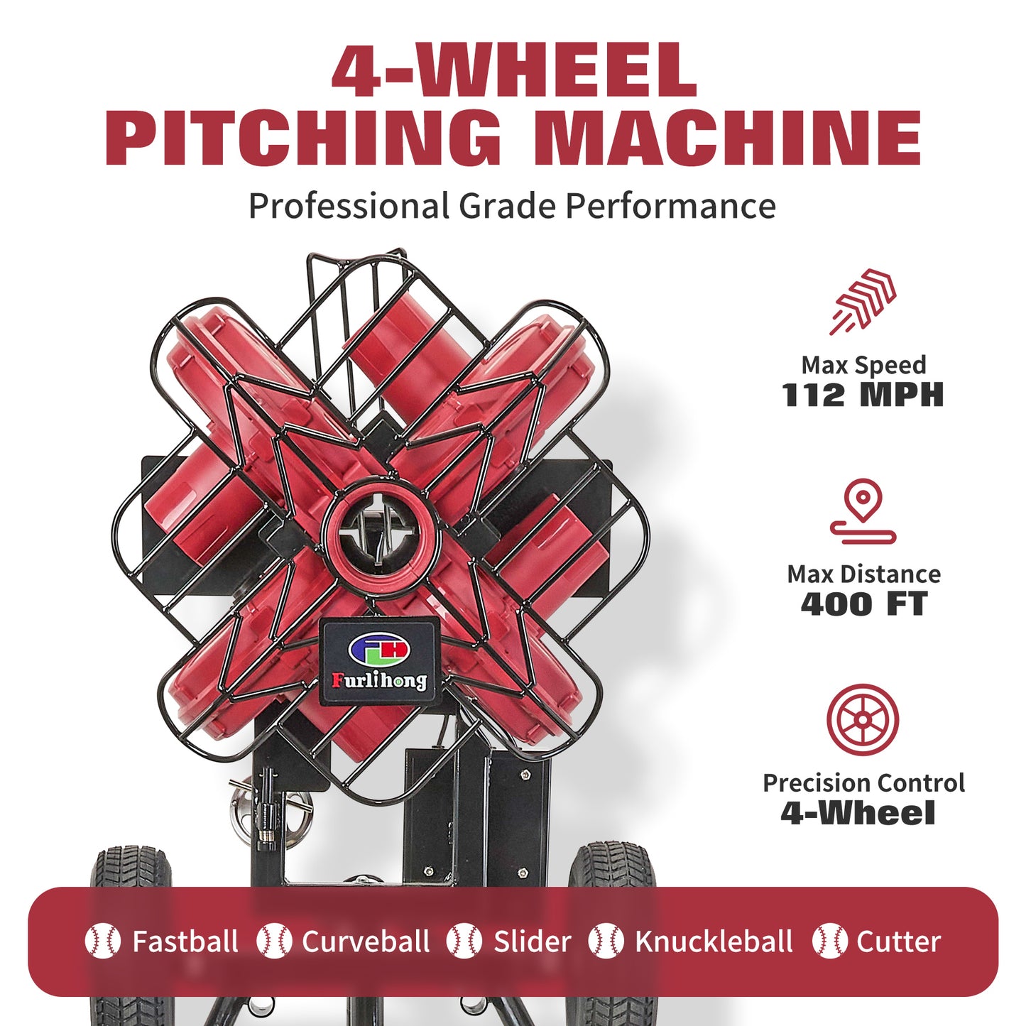 767BH 4-Wheel Baseball Pitching Machine for Professionals