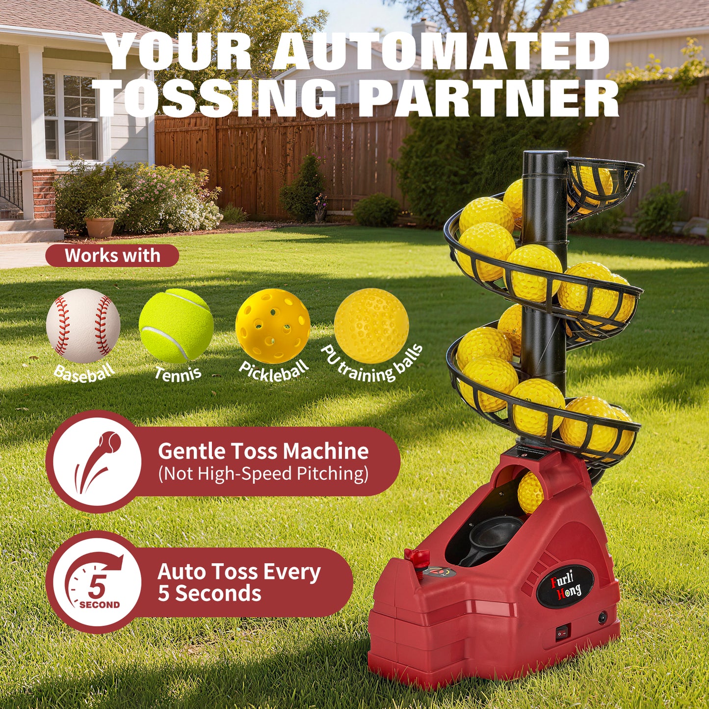 698TPCBH 4-in-1 Toss Machine for Baseball Tennis Pickleball and Cricket