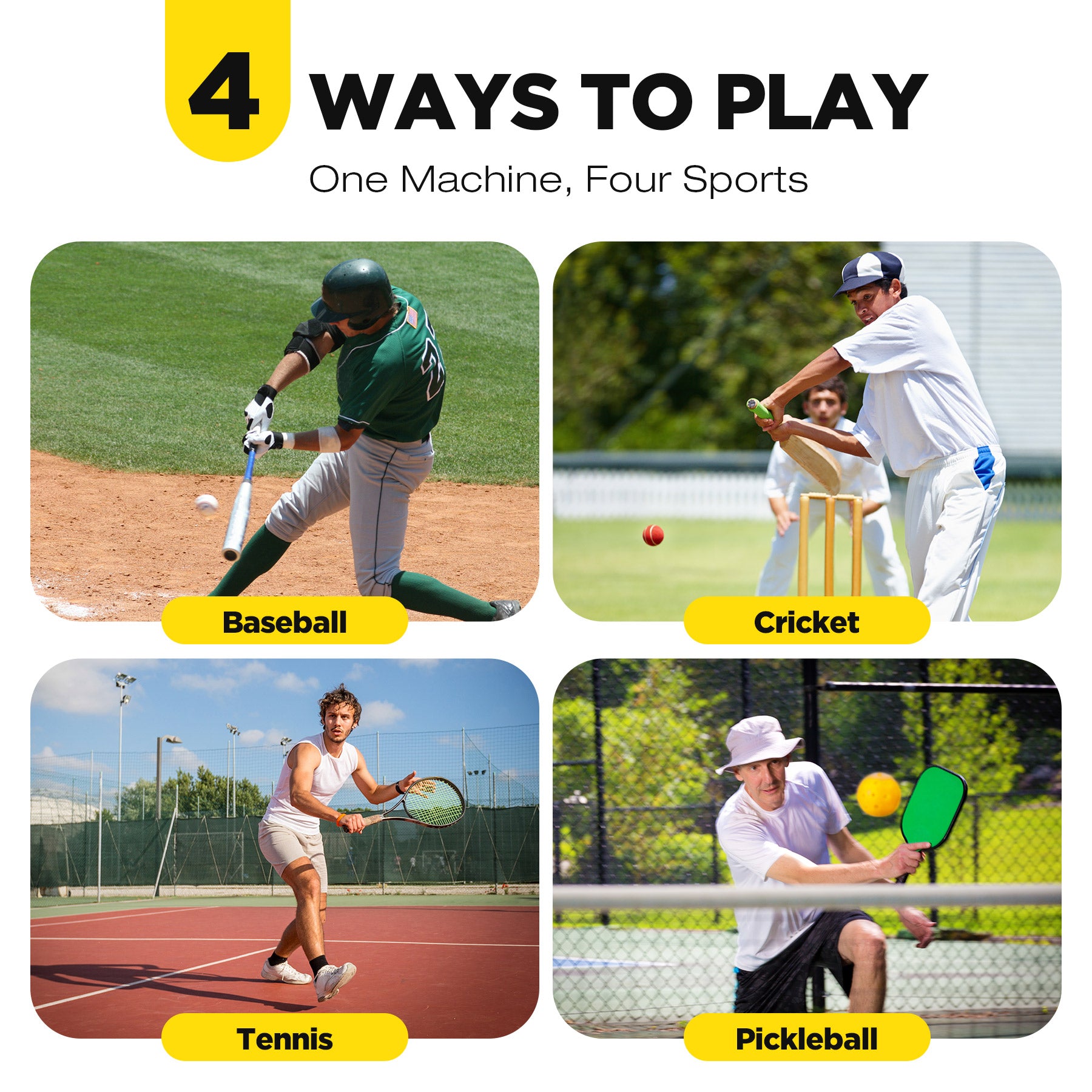 681TPCBH 4-in-1 Pitching Machine for Baseball Pickleball Tennis Cricket
