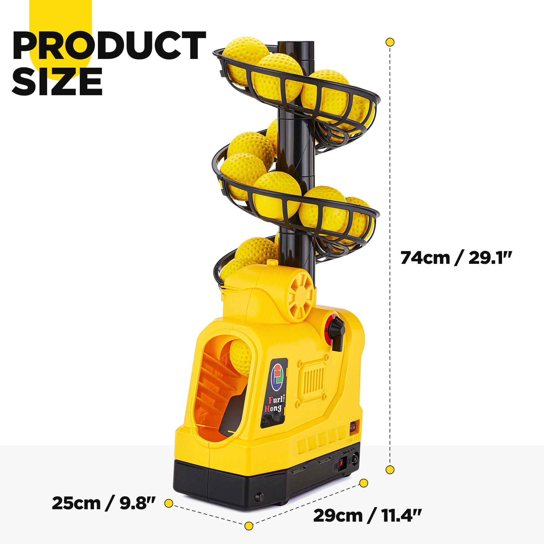 Product Size of 681TPCBH 4-in-1 Pitching Machine