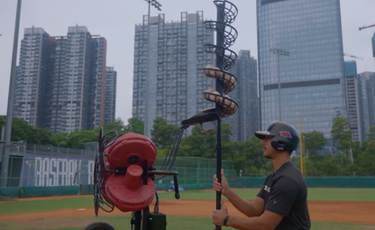 767BH 4 Wheel Baseball Pitching Machine and 777BH-B Automatic Baseball Machine Feeder